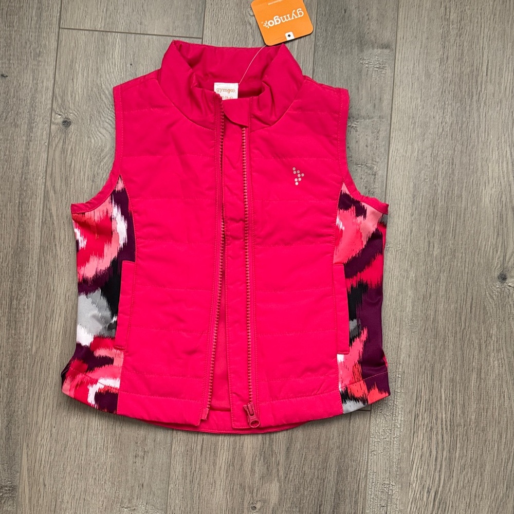 Pink Puffer Vest with Patterned Sides